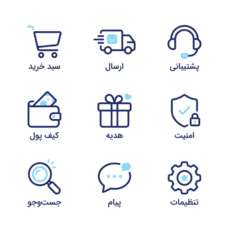 نمونهٔ خروجی پرامپت مجموعه آیکون هم‌خانواده
